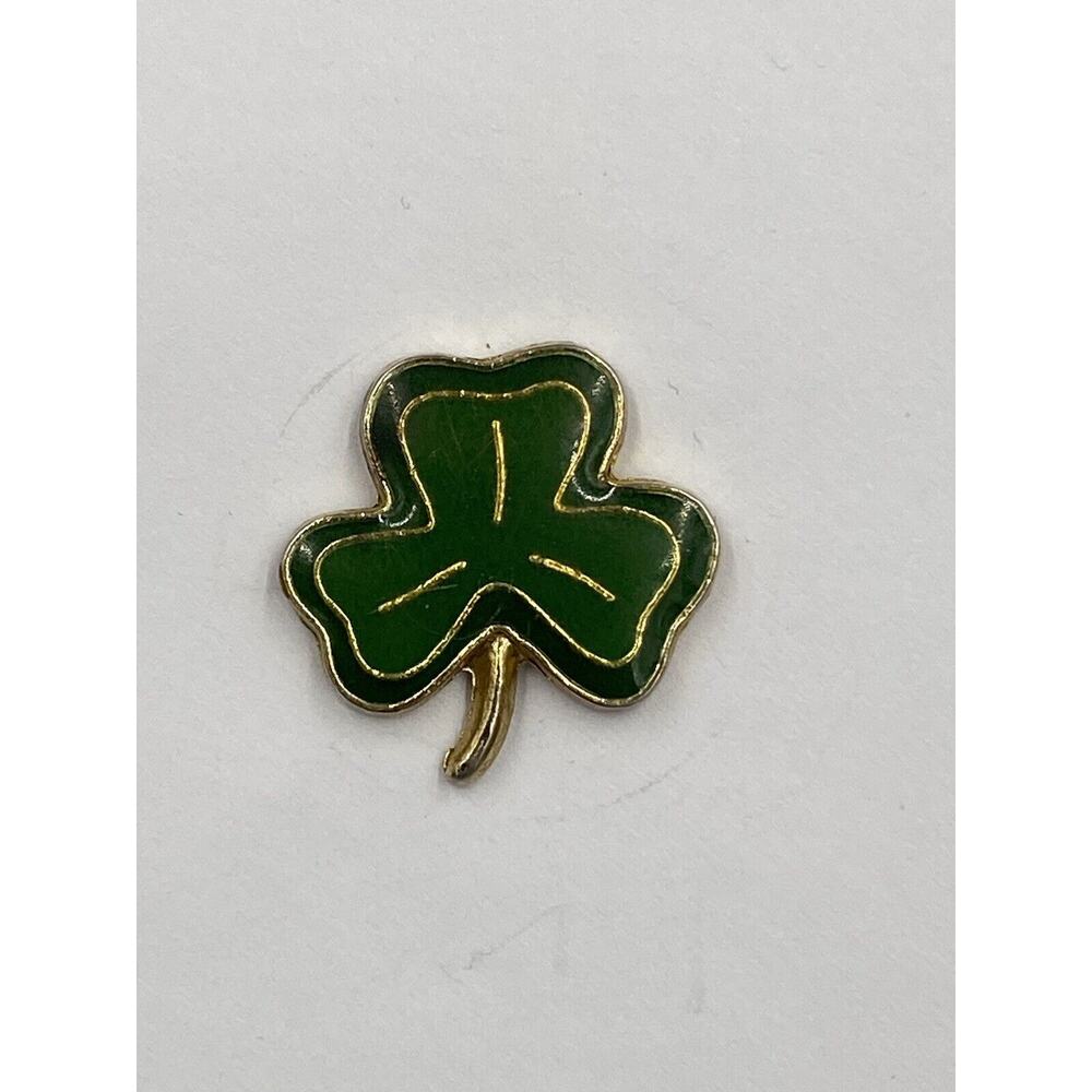Shamrock 3 Leaf Clover Gold Colored & Green Lapel Pin